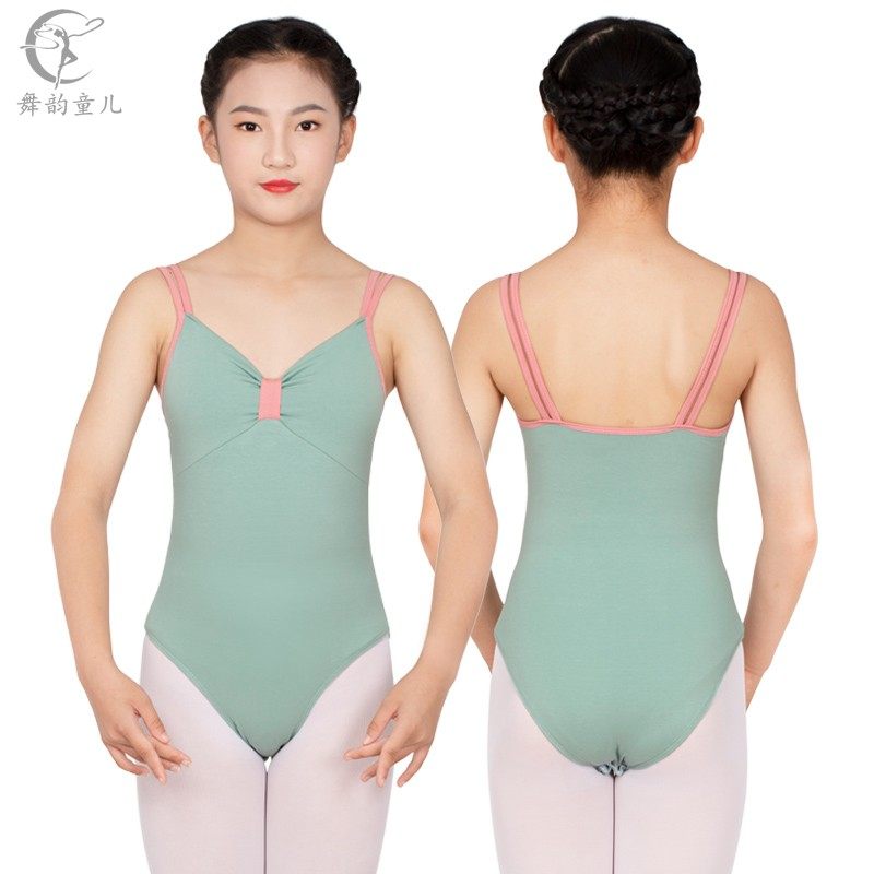 儿童舞蹈服女童练功服双吊带艺考芭蕾舞服连体形体服中国舞体操服