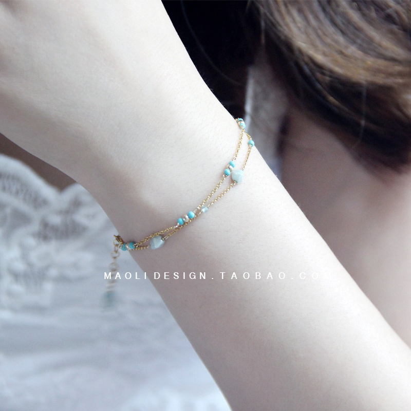 原创14K包金蓝托帕石绿松石手链