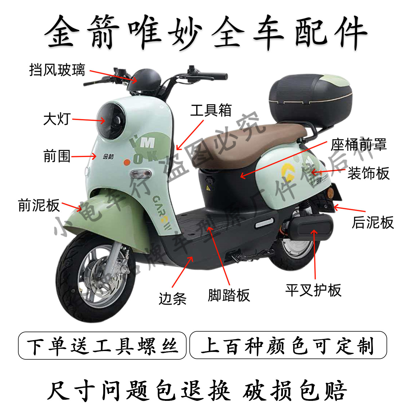 适用于金箭唯妙电动车全车外壳配件CG300龟王车前围前照大灯尾箱 - 实物图