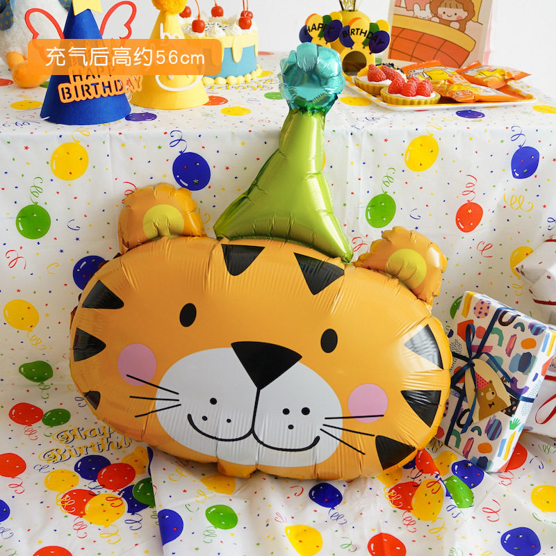 ins韩系可爱动物卡通主题小丑老虎狮子气球儿童周岁生日派对装饰