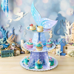 ins美人鱼尾蛋糕架儿童生日派对布置幼儿园活动甜品摆台场景道具