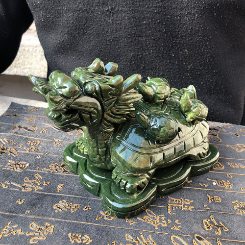 天然玉龙龟五子登科五福摆件金钱龟摆件证书
