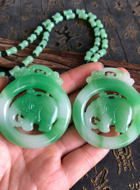 吉祥如意车挂男女情侣款项链玉石圆牌大象玉坠如意吉象挂件毛衣链