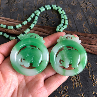 吉祥如意车挂男女情侣款项链玉石圆牌大象玉坠如意吉象挂件毛衣链