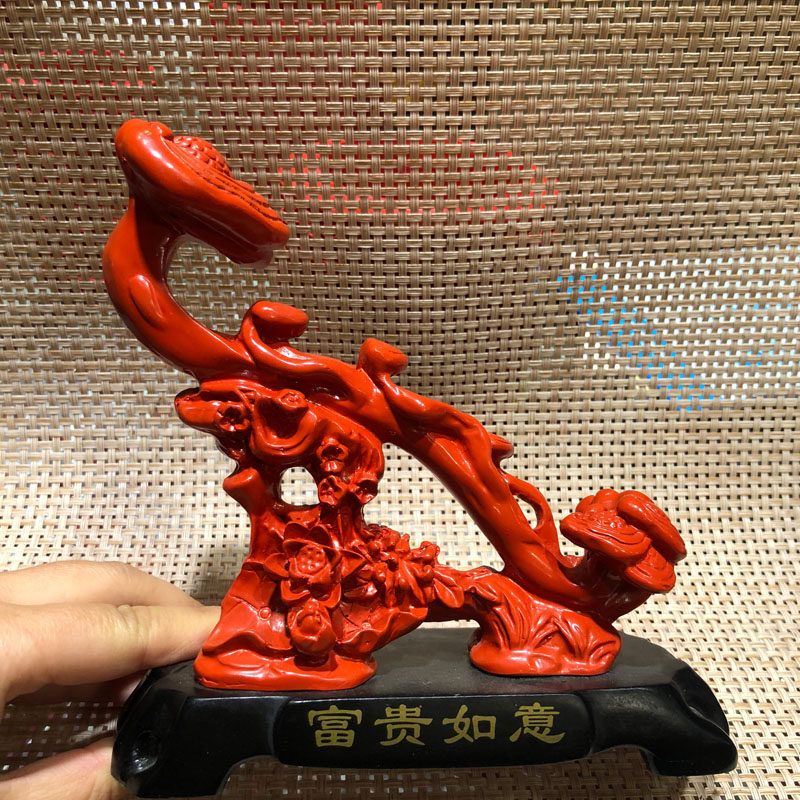 台湾原色朱砂中国红摆件送证书