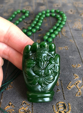 玉石财神爷毛衣链伸手来财钥匙扣手抓财神玉佩项链男女随身玉挂件