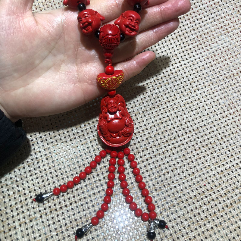 朱砂佛车挂台湾朱砂帝王红大肚佛笑佛本命年护身转运手链送证书