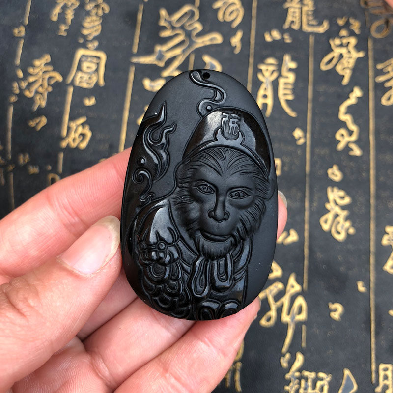 黑曜石精雕玉佩吊坠送证书