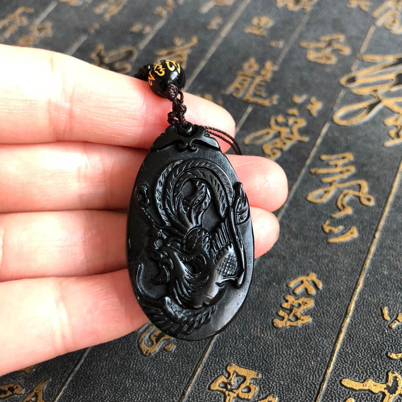天然黑曜石五行缺火吊坠送证书