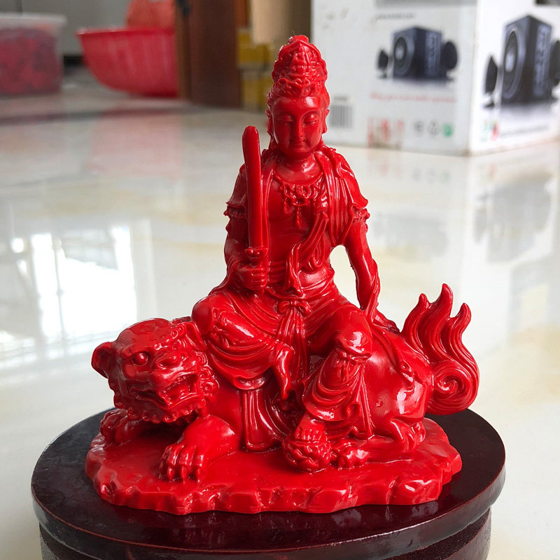 高含量朱砂帝王红文殊菩萨佛像摆件观音家居供奉摆件