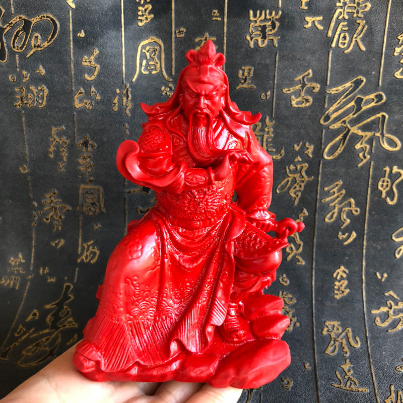 武财神摆件红朱砂大刀关羽工艺品家居客厅装饰玉石关公开业用品
