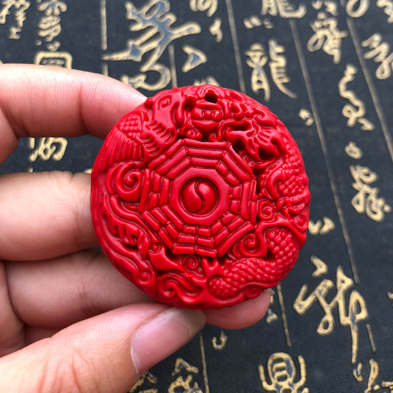 帝王红玉佩项链八卦龙凤证书吊坠
