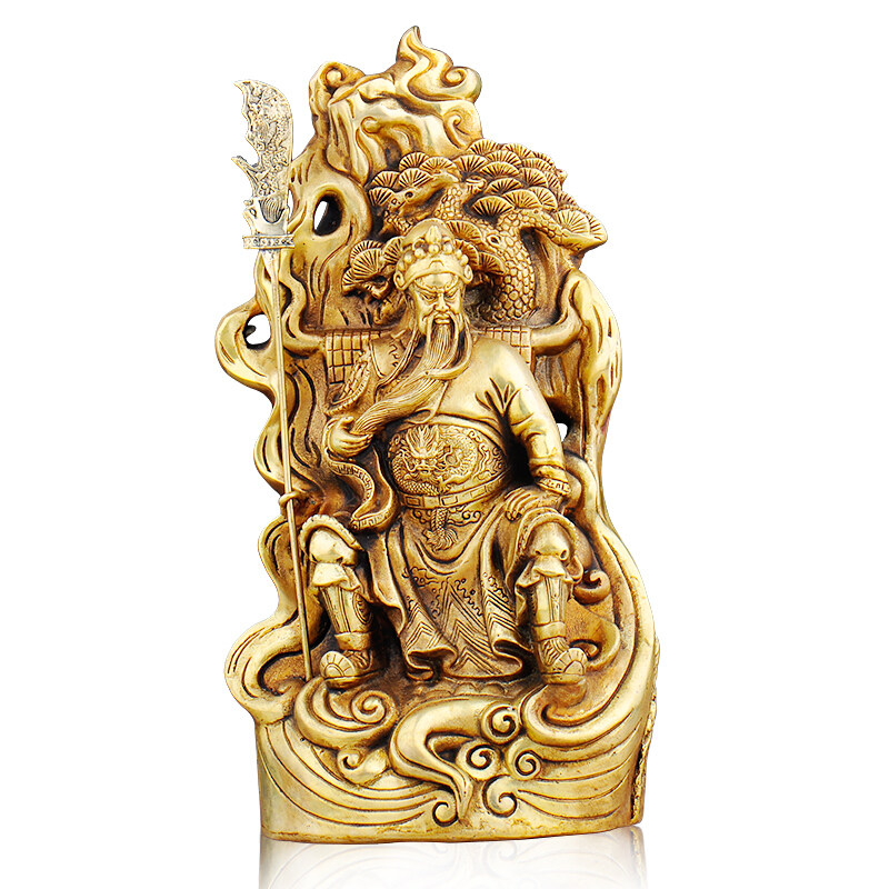 纯铜关公风水武财神摆件送证书