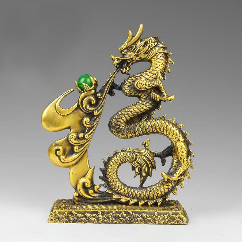纯铜单龙吐珠摆件生肖立龙工艺品摆件送证书