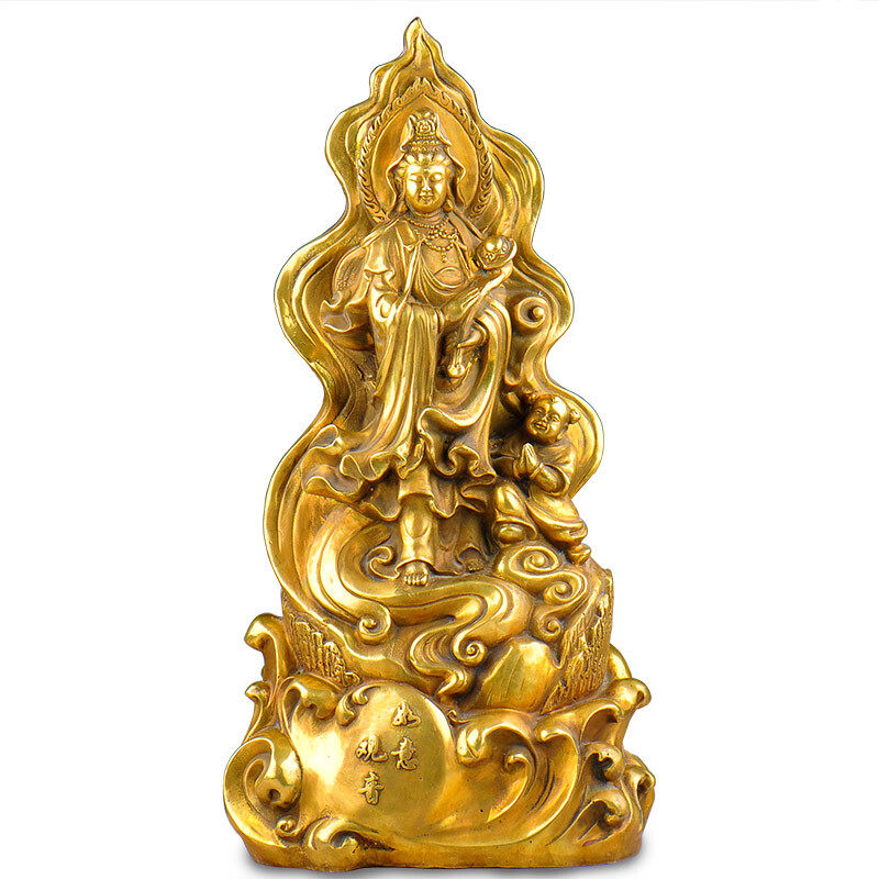 纯铜如意观音摆件南海观音工艺品摆件送证书