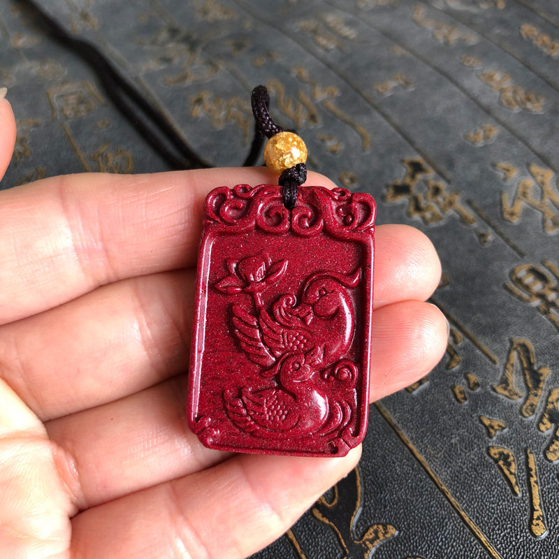 鸳鸯戏水玉佩项链紫金砂莲花鸳鸯吊坠朱砂情侣款男女方牌挂件礼品