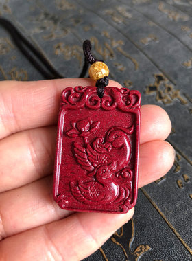 鸳鸯戏水玉佩项链紫金砂莲花鸳鸯吊坠朱砂情侣款男女方牌挂件礼品