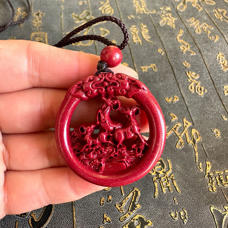 豁达客男女朱砂三羊开泰项链挂件