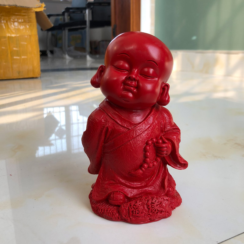 随缘小佛童摆件天然红朱砂活佛家居客厅装饰用品