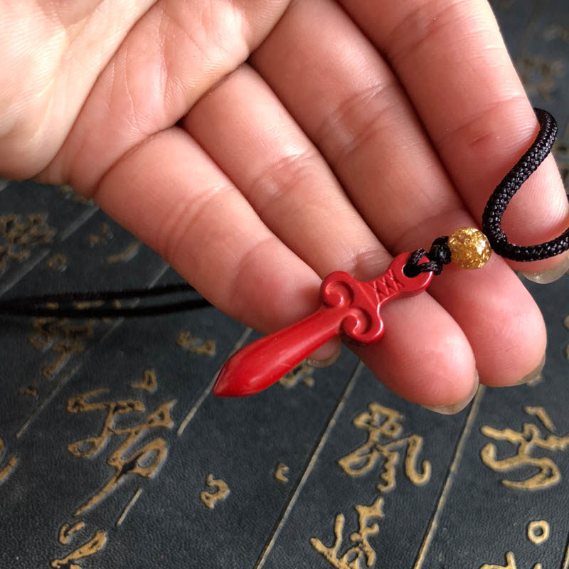 天然朱砂吊坠宝剑挂件男女款手机链降魔玉剑情侣汽车钥匙扣玉项链