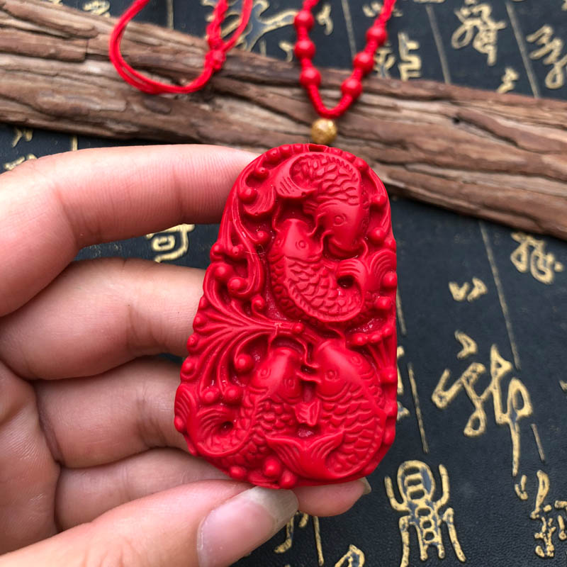如鱼得水玉佩朱砂帝王红证书吊坠