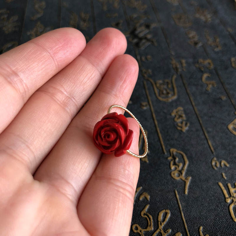 天然朱砂戒指中国红花开富贵玉戒指转运本命年男女红戒指