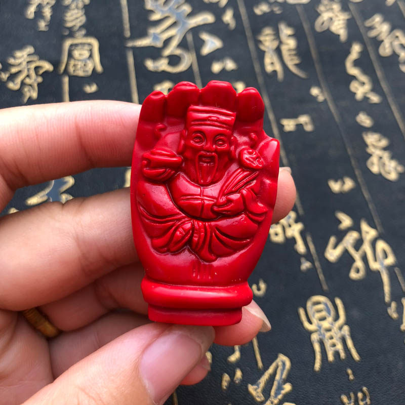 帝王红佛手财神玉吊坠朱砂逢赌必赢神器钥匙扣男女项链神手证书