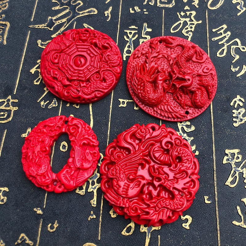 台湾天然朱砂吊坠太极龙凤玉佩男女款项链转运护身挂件送证书