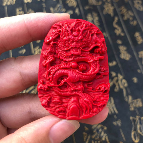 台湾原色帝王红龙腾四海证书吊坠