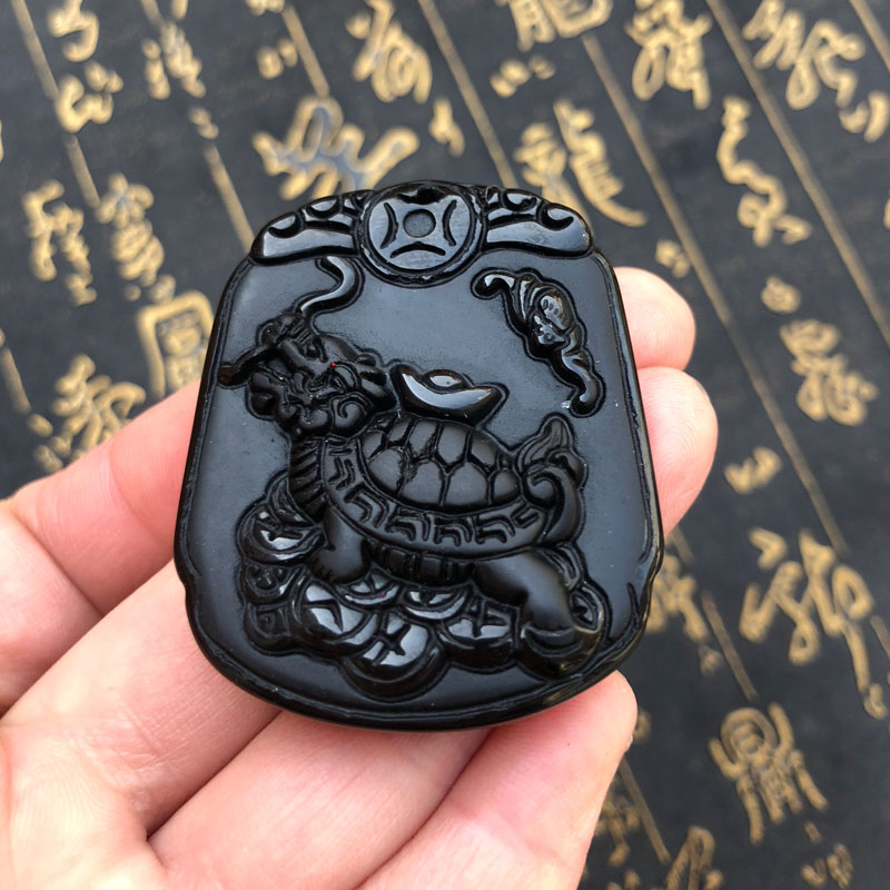 玄武天然黑曜石四神兽龙龟吊坠