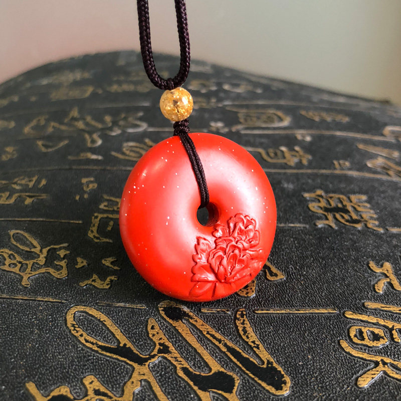 帝王红儿童宝宝平安扣吊坠天然朱砂红挂坠本命年项链男女钥匙扣