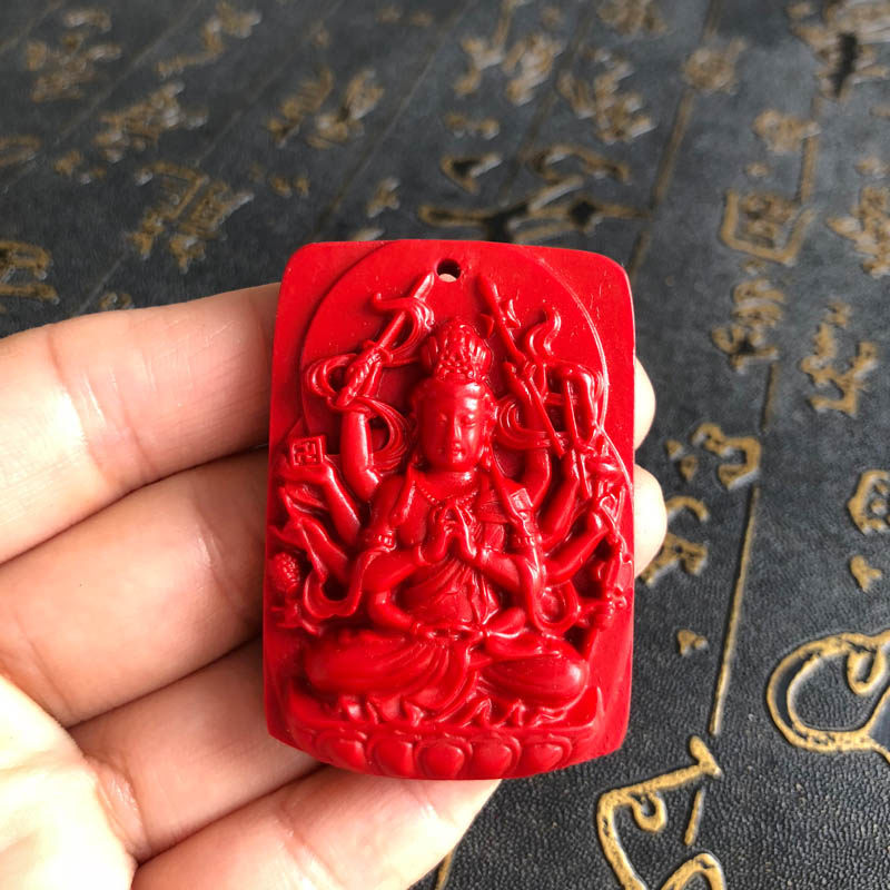 天然红朱砂莲花菩萨钥匙扣