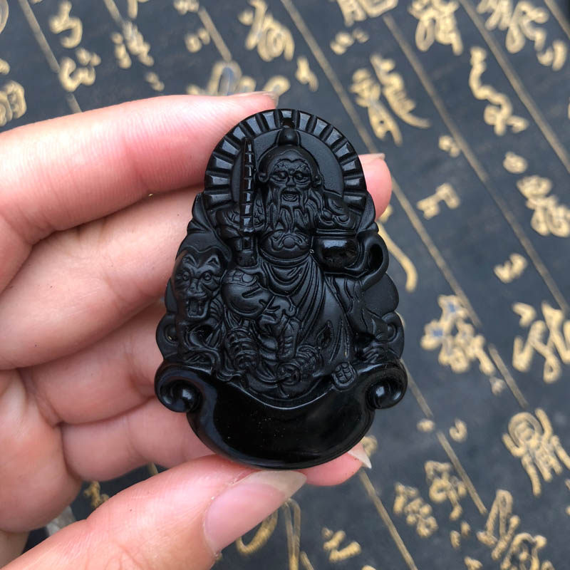 赵公明财神天然黑曜石证书吊坠