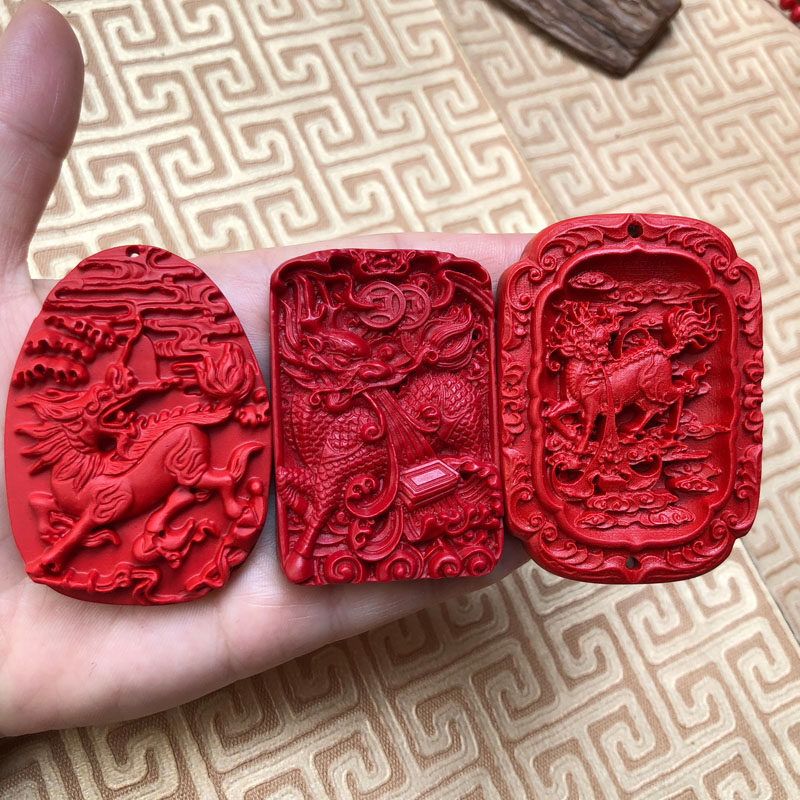 台湾天然红朱砂吊坠男女项链火麒麟挂件情侣玉佩钥匙扣送证书