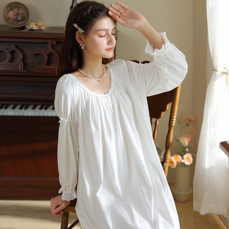 宫廷风纯棉睡裙女2025新款春秋季复古甜美公主风睡衣女长袖家居服