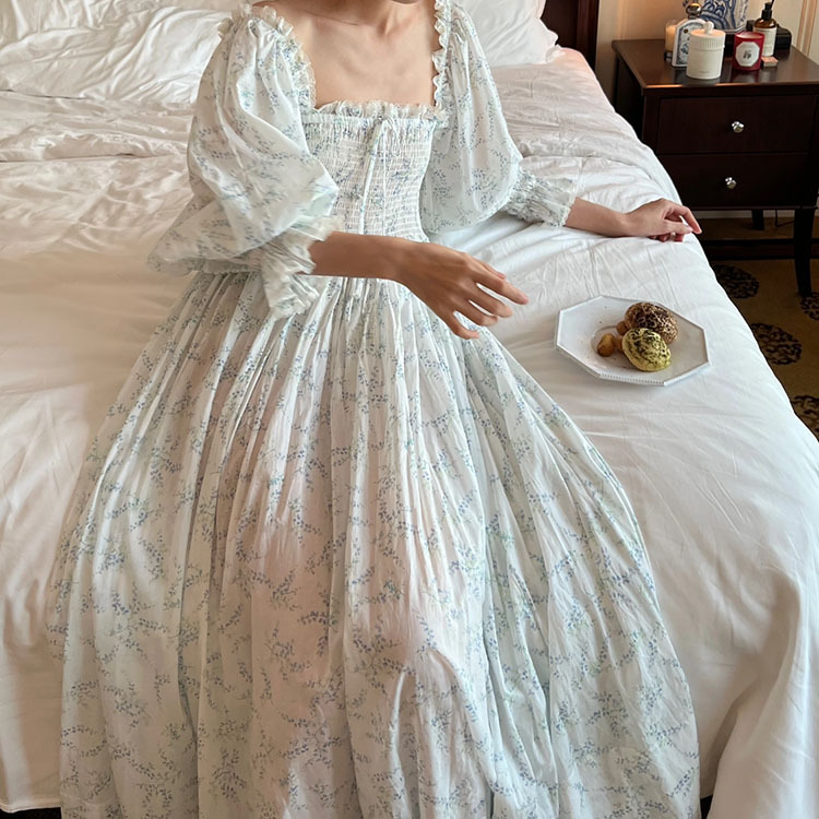 法式仙女睡裙春秋碎花宫廷复古风少女生甜美长款睡衣可外穿家居服
