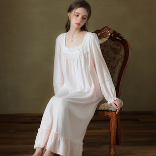 法式秋季长袖宫廷风睡裙女款纯棉长款女士高级感睡衣女公主家居服