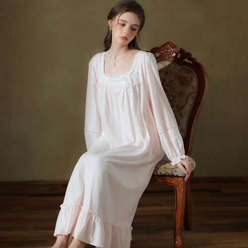 法式秋季长袖宫廷风睡裙女款纯棉长款女士高级感睡衣女公主家居服