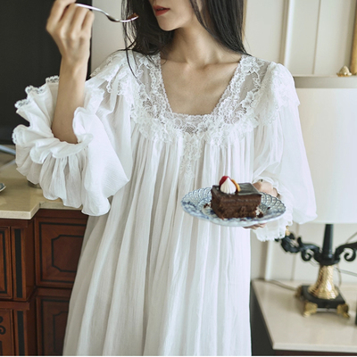 法式宫廷风款春秋季带胸垫袖睡裙
