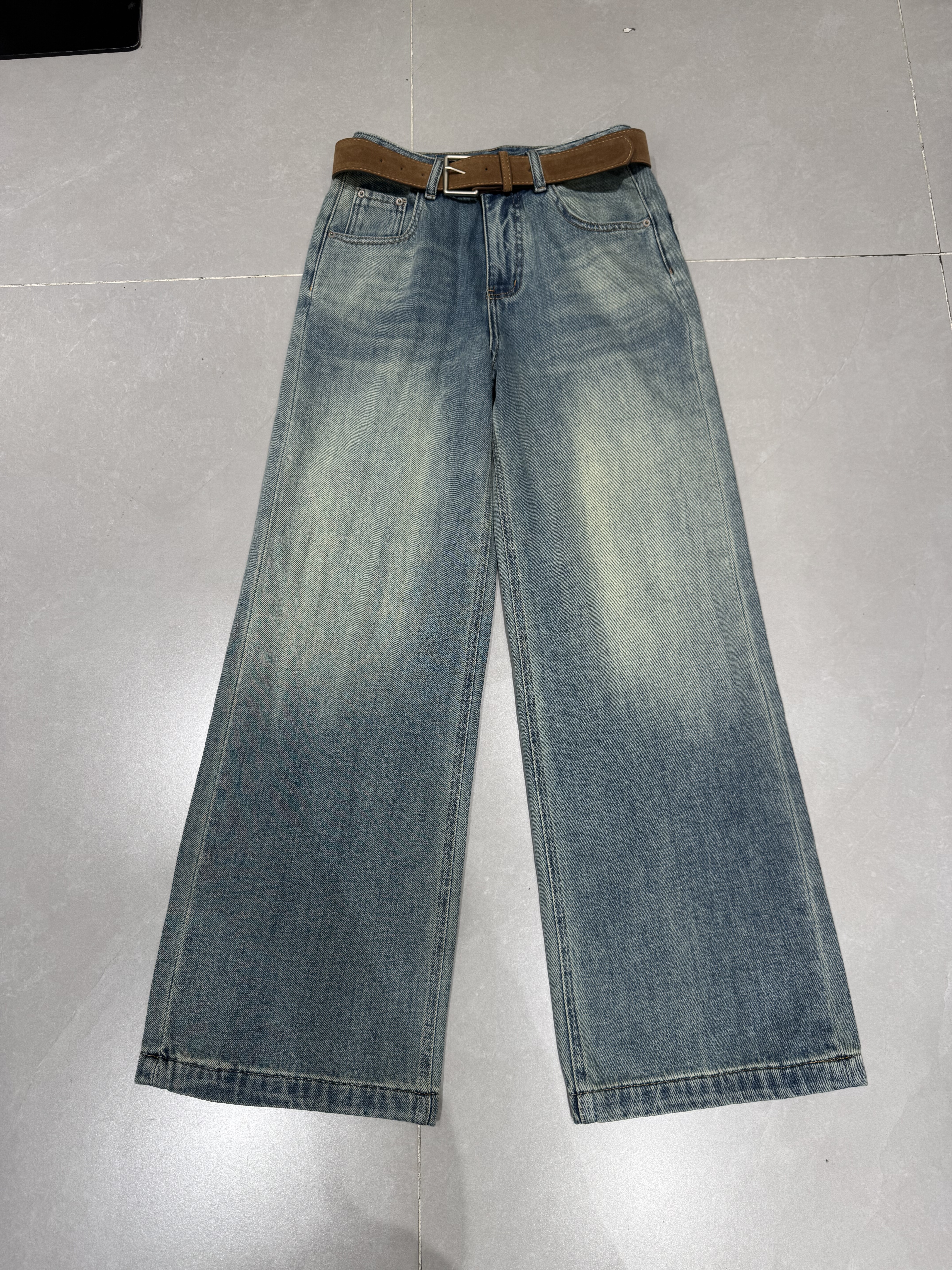 D832 Jeans欧货时尚水洗磨毛阔腿牛仔裤女秋冬新款高腰拖地直筒裤