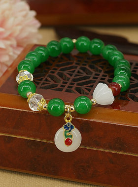 新款仿白玉如意平安扣手链气质学生手饰品国风古风古韵民族风手串