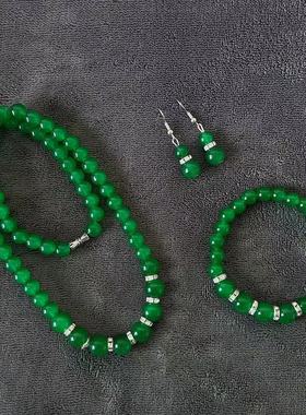 仿祖母绿项链送妈妈三件套古风感百搭母亲节礼物镶钻手串厂家