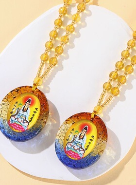 琉璃观音仿蜜蜡新中式毛衣链