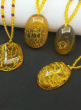 新品内雕心经千手观音仿金珀