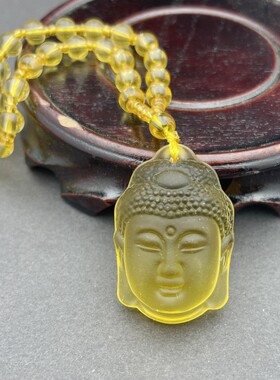 黄水晶磨砂佛头吊坠项链吊坠项链