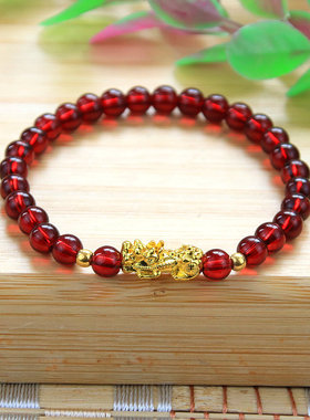 沙金仿金招财貔貅石榴石手链