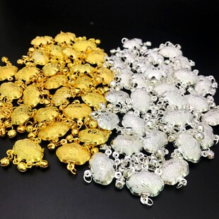 镀金镀银长命锁吊坠小金锁铃铛挂件宝宝长命百岁出入平安DIY配件