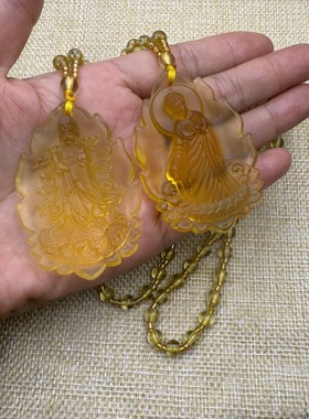 黄色琉璃佛牌吊坠本命守护神
