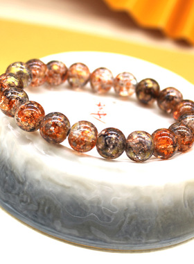 2025爆款冰透琉璃手串水墨晕染撒金圆珠手链爆花玉碎串珠饰品