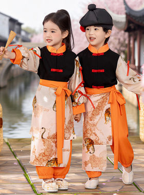 男童古装冬春女童旗袍裙新中式国风日常汉服唐装小学生班服演出服